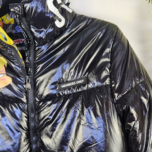 Members Only Space Jam Looney Tunes HiShine Black Puffer Jacket Large Lola Bunny - Picture 7 of 16